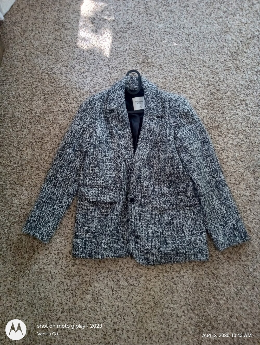 Abercrombie & Fitch Tweed Blazer Jacket Long Sleeve Black White Medium - Picture 2 of 10